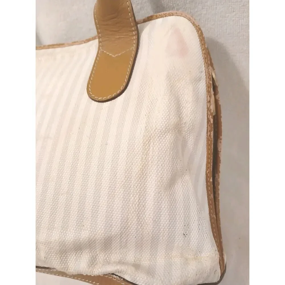 Fendi Pequin Striped White Satchel Handbag Purse Vintage Authentic Clean Classic